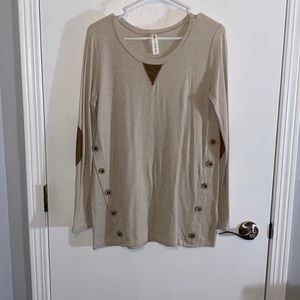 Vanilla Bay Large Tan Sweater with Brown Elbow Patches